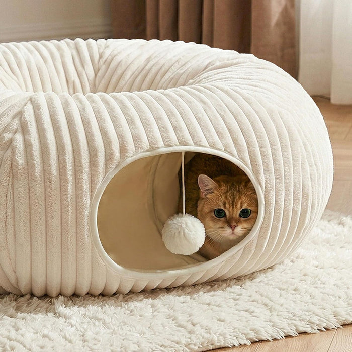 Cat Tunnel Bed with 40 Pcs Interactive Cat Toys, White