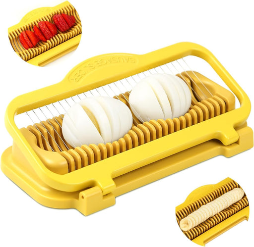 Larger Banana Slicer Egg Slicer for Hard Boiled Eggs, Stainless Steel & Aluminium Wires Strawberry slicer Multipurpose Heavy Duty Dishwasher Safe Banana Cutter slicer