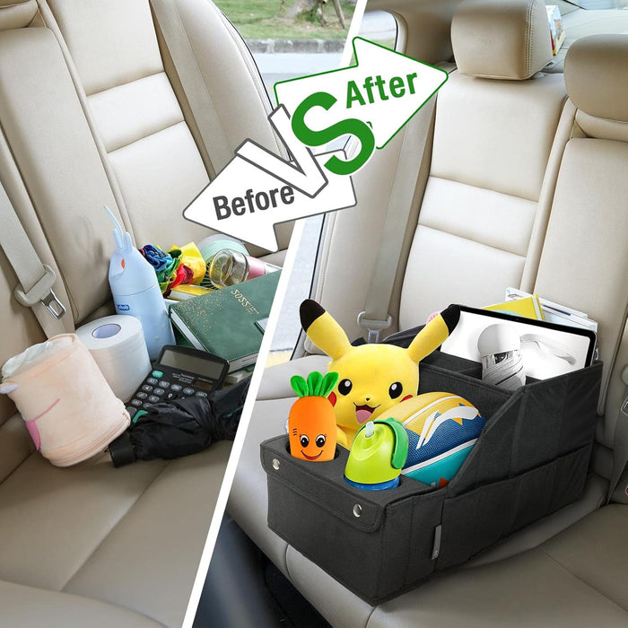Car Backseat Organizer with 11 Compartments & 2 Cup Holders, Black