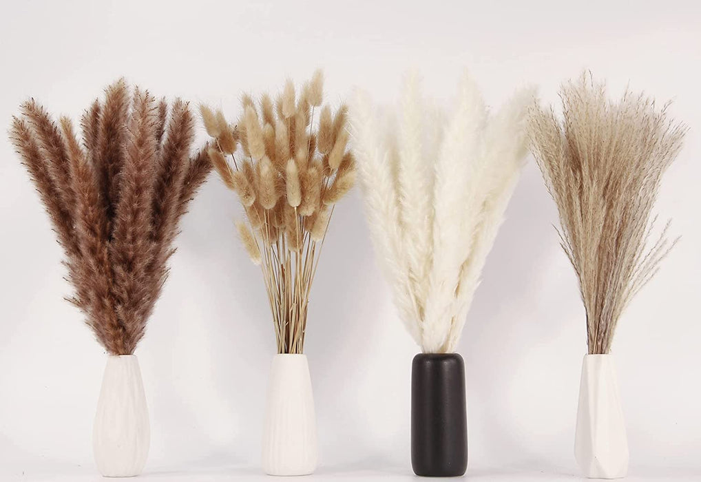 Dried Pampas Grass Decor, 100 Stems Pampas Grass Contains Bunny Tails Dried Flowers, Reed Grass Bouquet for Wedding Boho