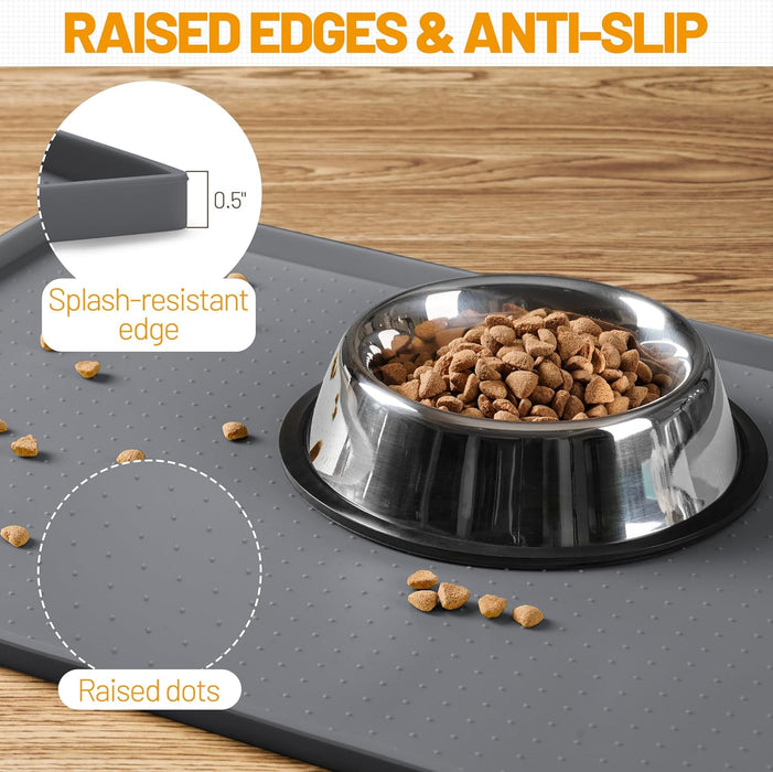 Dog Feeding Mat,100% Waterproof BPA Free Silicone Pet Food and Water Bowl Placemat,Dishwasher, High Raised Edge to Preve