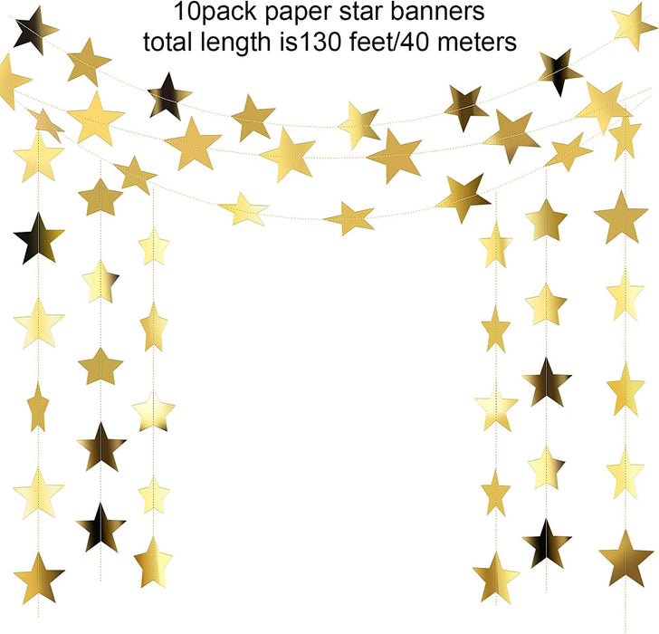 130 ft Star Garland Banner Decor, Gold