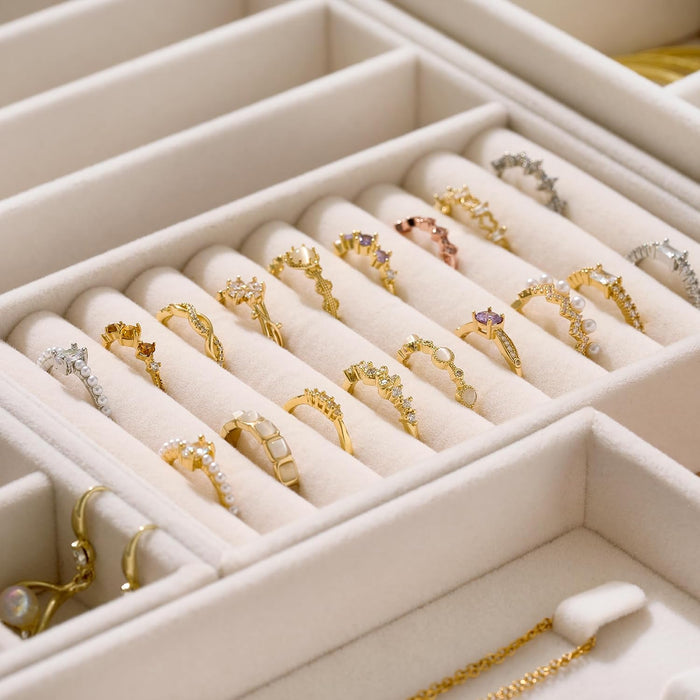 Velvet Jewelry Drawer Organizer Trays – 4-Layer Stackable Jewelry Storage Inserts Set, Beige Jewelry Tray Set for Earrin