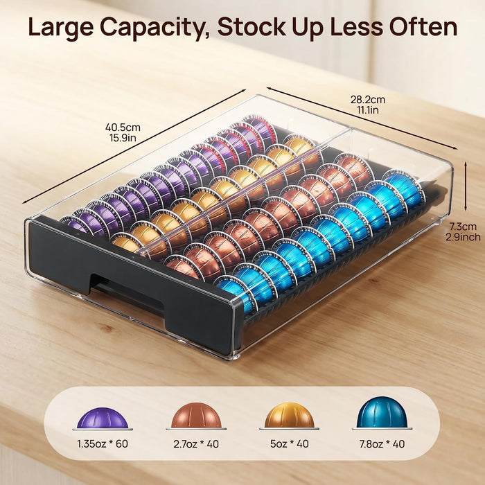 Coffee Pod Drawer Organizer for Nespresso Vertuo Pods-Black