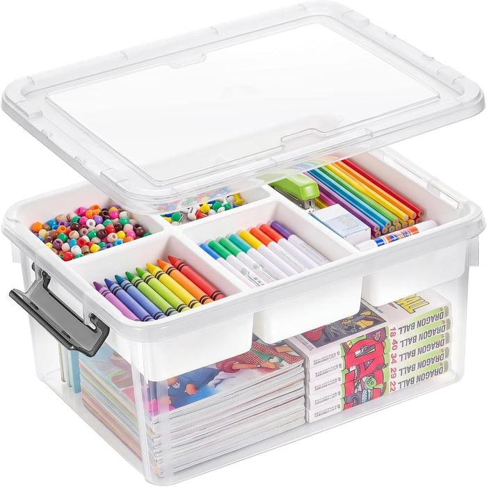 17QT Clear Craft Organizers and Storage Box with Removable Tray