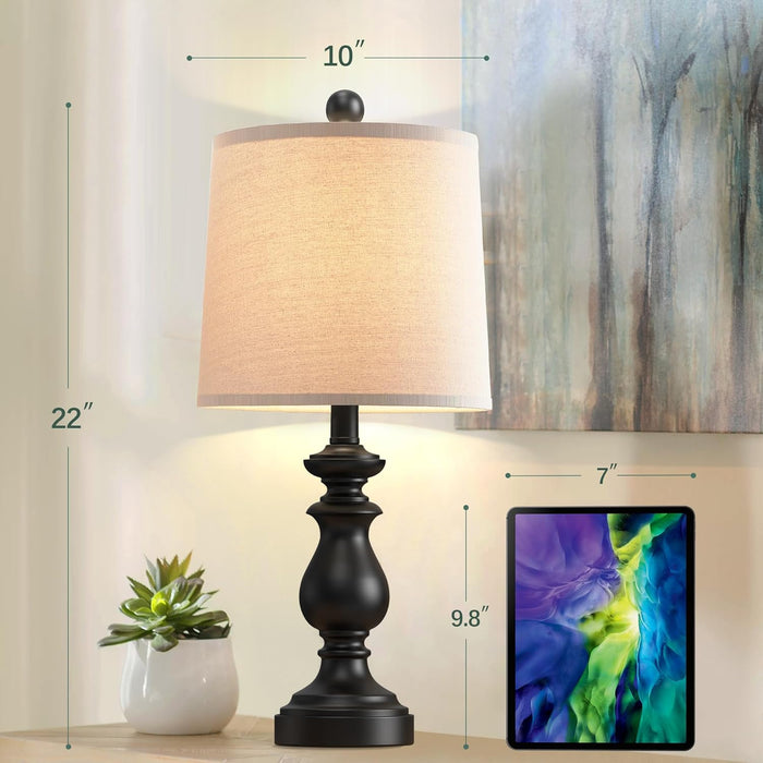 Traditional Table Lamp Set of 2, Rustic Farmhouse Table Lamps for Living Room Bedroom, 22" Bedside Desk Lamps Vintage Ni