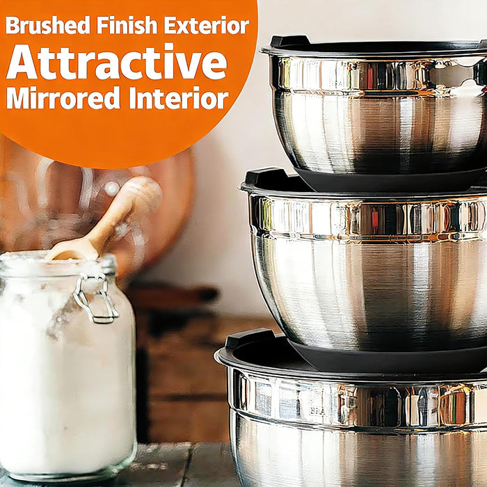 Thickened Heavy-Duty 26pcs Stainless Steel Bowl, Mixing Bowl Set with Lid, Grater Attachment, Non-Slip Bottom and Kitche