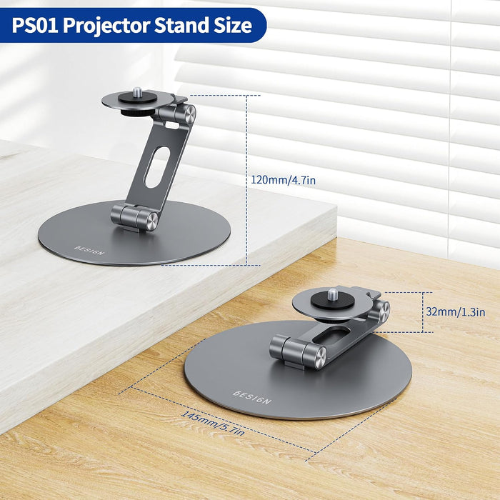 PS01 Projector Foldable Mount Stand, Angle Adjustable Projector Stand with 1/4 inch Mounting Screw
