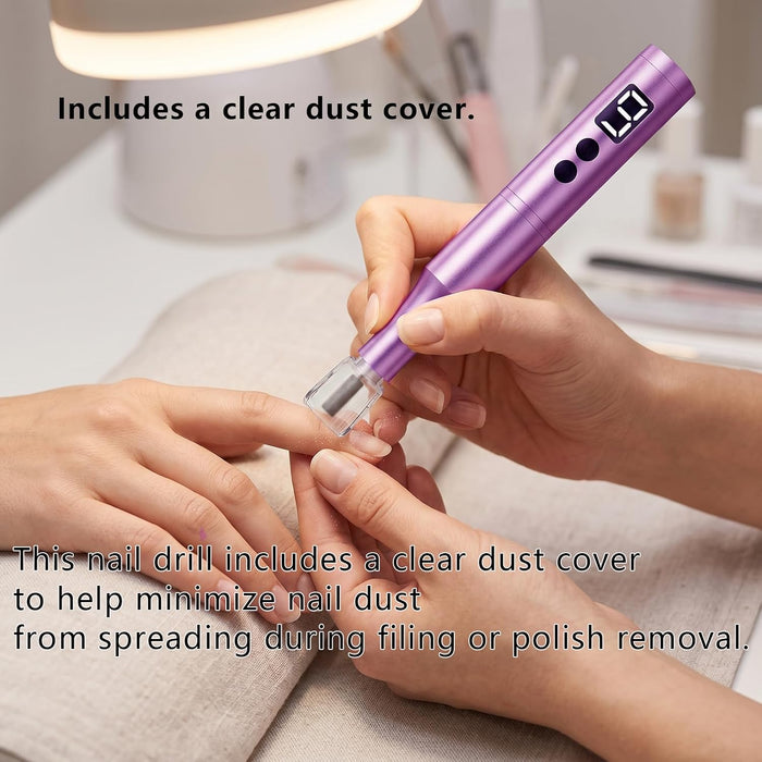 Professional Cordless Nail Drill Kit for Gel & Acrylic Nails, Electric Nail File with 5 Metal Bits, 30 Sanding Bands & D