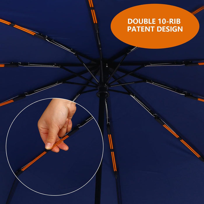 2 Pack 46 Inch Umbrellas, Double 10-rib, for Rain, Compact Travel