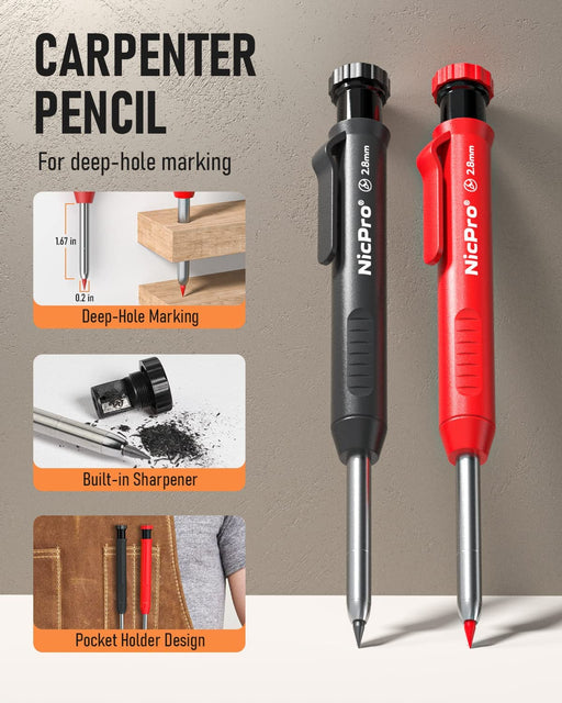 Carpenter Pencils with Sharpener, Mechanical Pencil for Construction