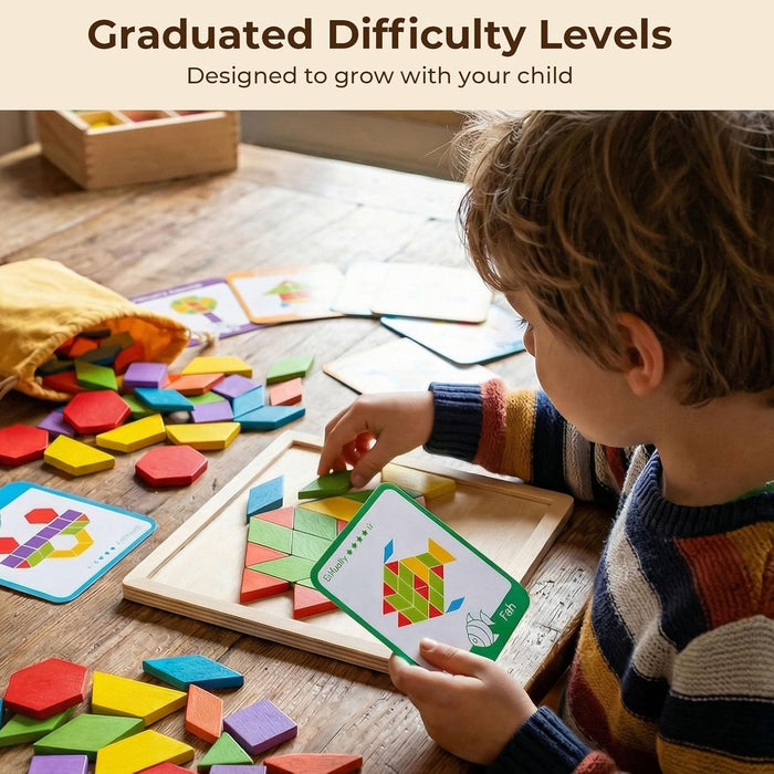 209 PCS Shapes Wooden Pattern Blocks for Kids