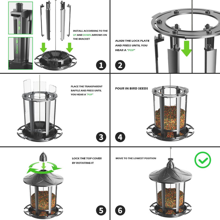 2 Pack Bird Feeders for Outdoor Hanging, Assembly Required, 1-Min Easy Setup, Charming Castle Design, Attracting Cardinals Chickadees Goldfinches & Sparrows - Black