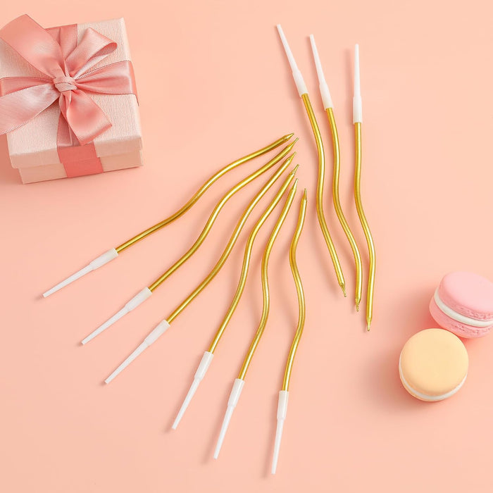 24-Count Gold Spiral Long Thin Metallic Birthday Candles, Cake Candles, Birthday Parties, Wedding Decorations, Party Candles