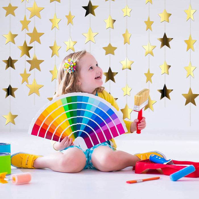 130 ft Star Garland Banner Decor, Gold