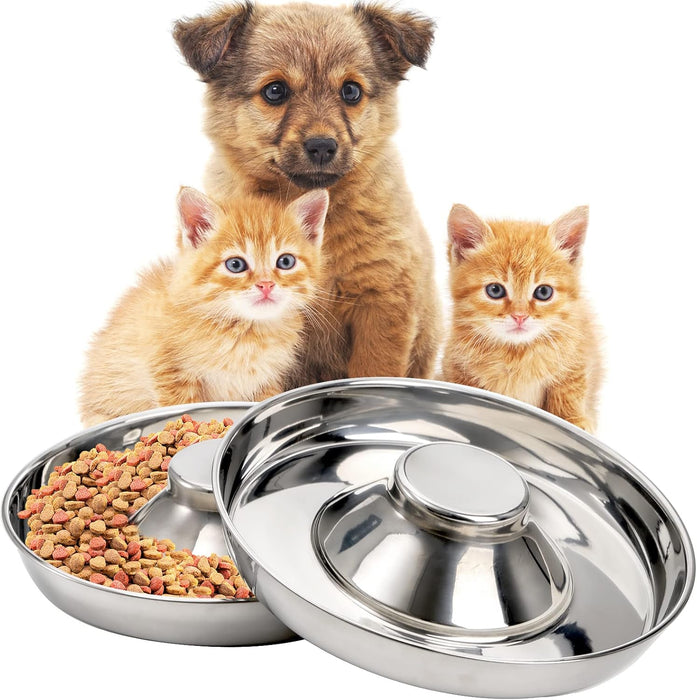 2 Pack Stainless Steel Puppy Bowls, Pet Slow Feeder Bowls, Non-Skid Dog Food and Water Bowl, Feeding Weaning for Small M
