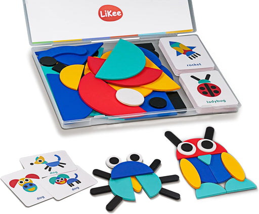 Wooden Shape Puzzle, 36 Blocks & 60 Cards, Montessori Toy for Kids 3+