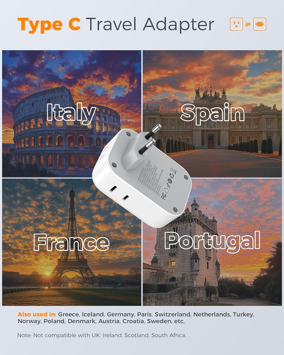 European Travel Plug Adapter 2 Pack, Type C Plug