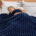 Striped Fleece Throw Blanket for Couch, Sofa, Navy Blue