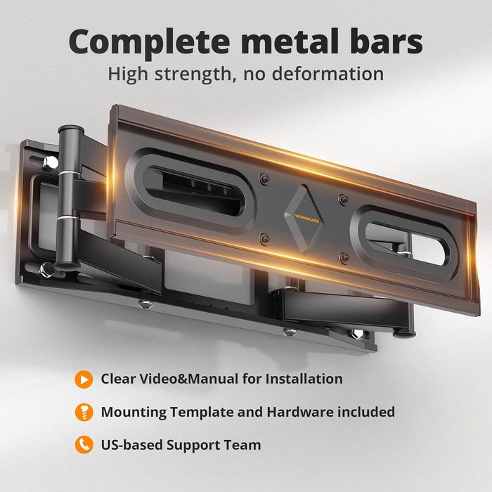 50 55 65 inch Full Motion TV Wall Mount for 32-70 inch TV Bracket,Dual articulating Arms Mount, Tilt Swivel Extension Level, Max VESA 400x400mm, 16" Studs, 110 lbs,Fit Most 40 43 50+ TVs