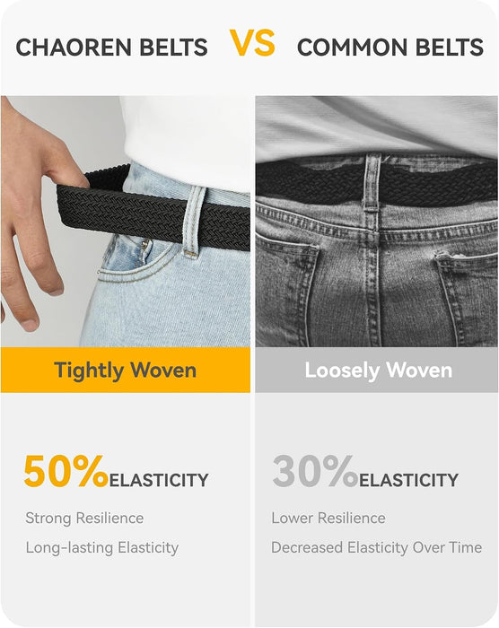 Stretch Belts for Men 2 Pack - Elastic Belt for Golf & Casual Wear
