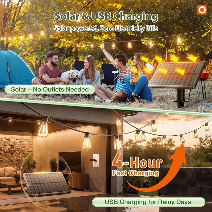 52FT(48+4) Solar String Lights Outdoor, Waterproof Dimmable 16+1 LED