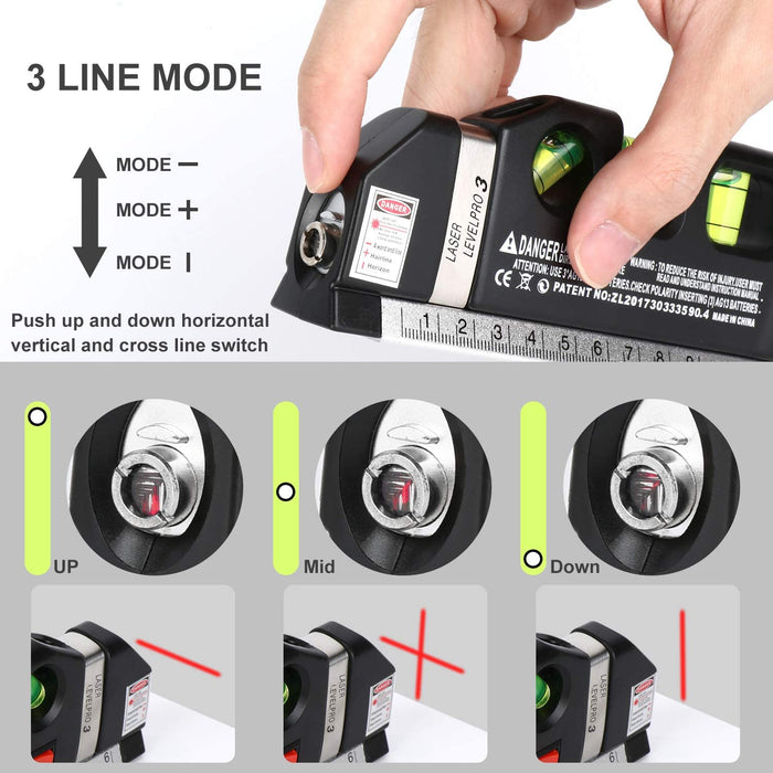Laser Level Line Tool, Multipurpose Laser Level Kit Standard Cross Line Laser leveler Beam Tool with Metric Rulers 8ft/2