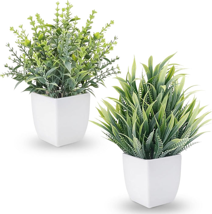 2 Pack Small Fake Plants, Mini Artificial Greenery Potted Faux Plants for Indoor Home Room Office Kitchen Farmhouse Bath