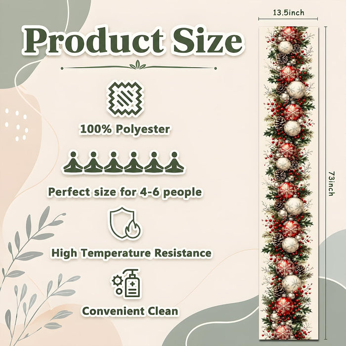 Christmas Decorations - Xmas Balls Snowflake Pine Cone Table Runner