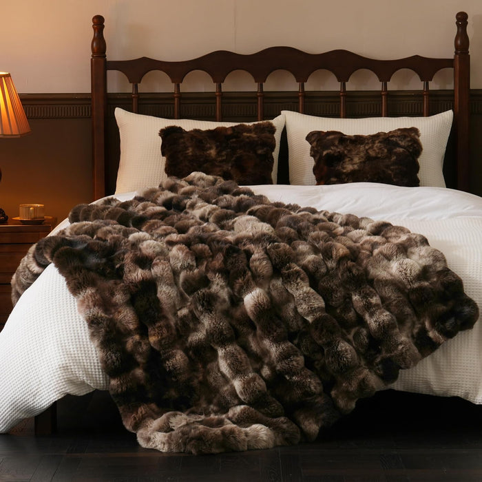 Fluffy Faux Fur Throw Blanket for Couch, Soft Plush Thick Cozy Fuzzy Luxury Minky Bubble Blanket for Home Living Room Decor Gift for Women, Tie-dye Coffee, 50" x 60", 1100GSM