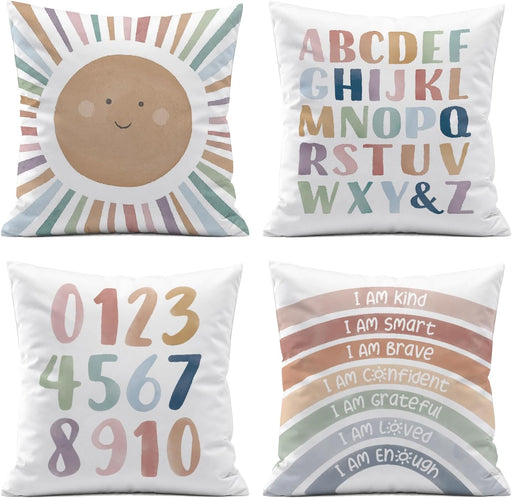 Kids Playroom Decor,Boho Sun Alphabet Throw Pillow Covers,Kids Reading Nook Decor Pillowcase for Classroom Playroom Nurs