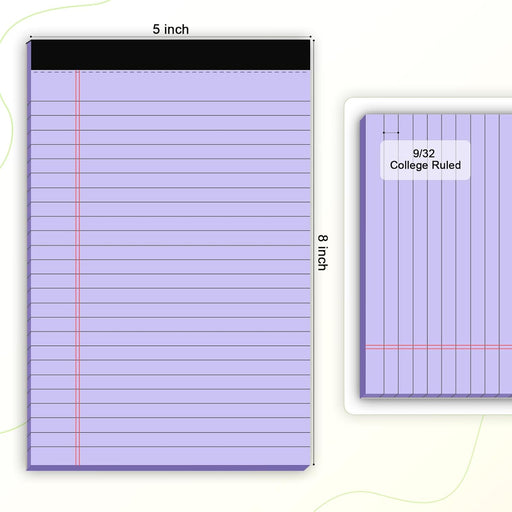 5pcs Colored Note Pads 5x8 College Ruled Small Legal Pads Paper Notepads 5 Pack Study Back Writing Pads 5 x 8 Paper Pads