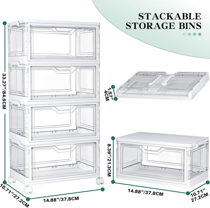 Clear Storage Bins with Lids - 4 Tier 23qt Plastic Stackable Bins