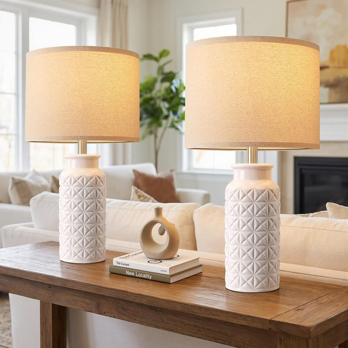 22.6" Modern Ceramic Bedside Lamps Set of 2, Lamps for Bedroom,White