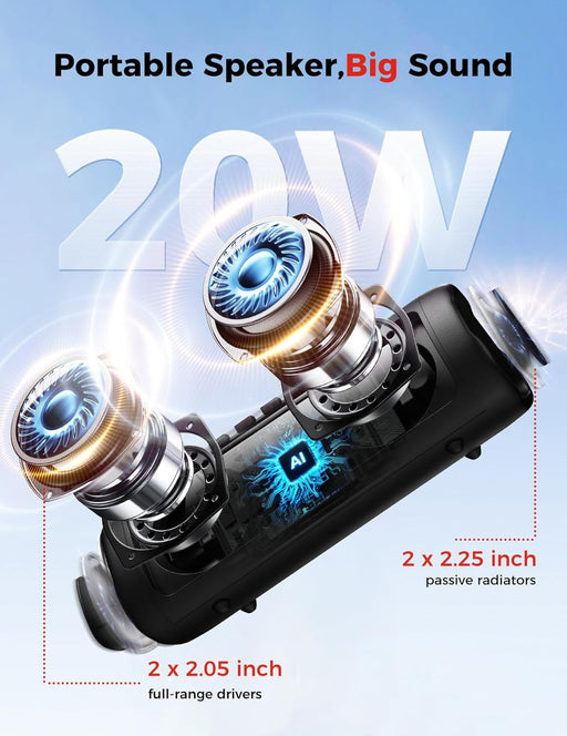 Bluetooth Speaker, 20W HD Sound, Portable Wireless, IPX5 Waterproof, Up to 24H Playtime, TWS Pairing, for Home/Party/Out