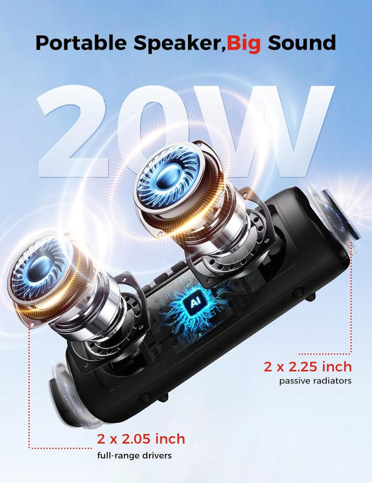 Bluetooth Speaker, 20W HD Sound, Portable Wireless, IPX5 Waterproof, Up to 24H Playtime, TWS Pairing, for Home/Party/Out
