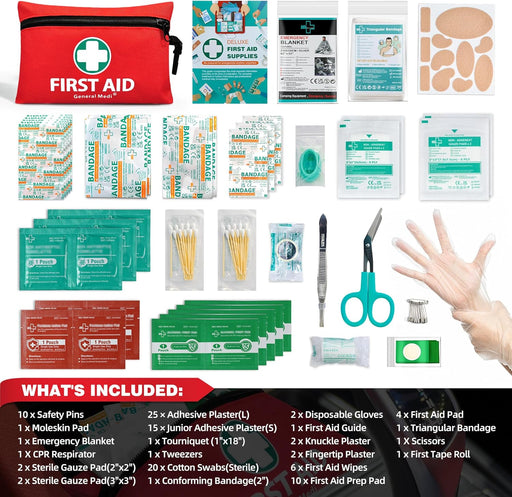 Mini First Aid Kit, 110 Piece Small First Aid Kit - Includes Emergency Foil Blanket, Scissors for Travel, Home, Office, 