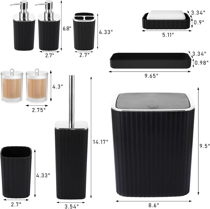 Bathroom Accessories Set - 10PC Gorgeous Black Bathroom Set