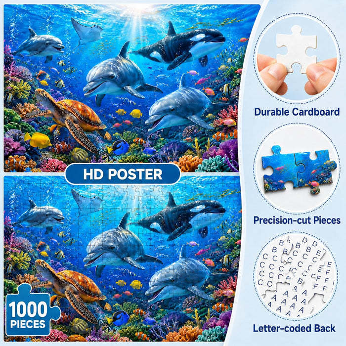 1000 Piece Puzzle for Adults - Underwater World Jigsaw Puzzles 1000 Pieces with Letters on Back, Birthday and Barious Ho