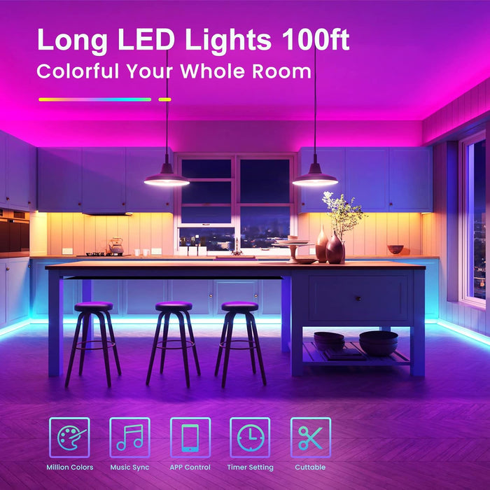 LED Lights for Bedroom 100ft, RGB Color Changing Led Strip Lighting