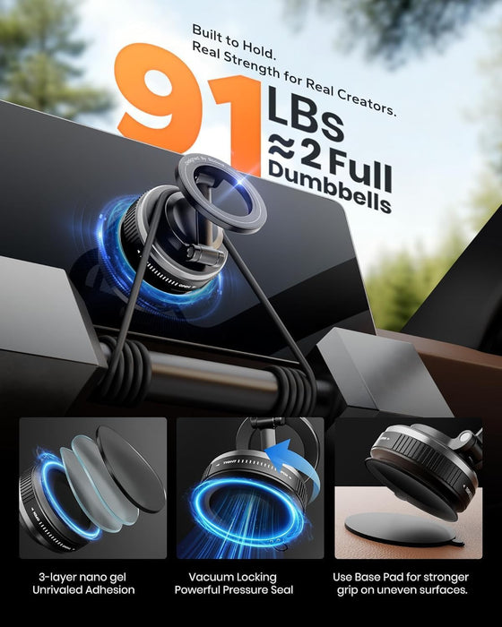 Magnetic Phone Holder for Car, 360° Adjustable Vacuum Car Mount Suction Cup, Phone Mount for Car Accessories/Windshield/