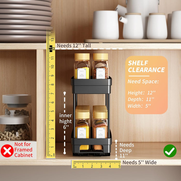 Pull Out Spice Rack Organizer for Cabinet, 3 Packs Slide Out Spice Racks Organizer, Spice Cabinet Organizers, Cabinet Si
