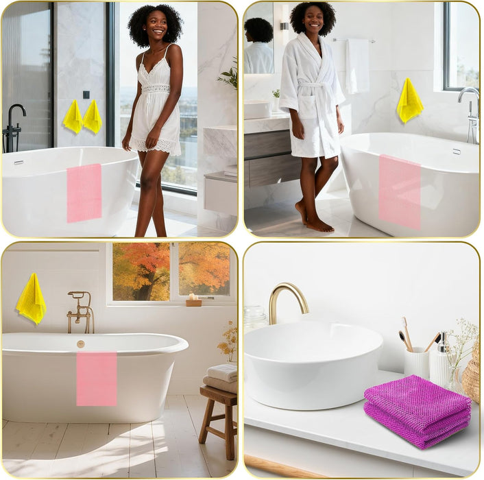 3 Pack African Net Sponge, African Exfoliating Net Bath Sponge Long Net Bath Sponge Exfoliating Shower Body Scrubber Back Scrubber Skin Smoother,Great for Daily Use (Pink,Yellow,Purple)