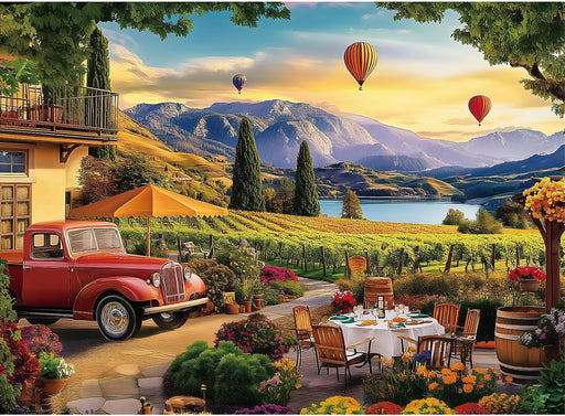 500 Piece Jigsaw Puzzle for Adults – Scenic Vineyard with Hot Air Balloons & Red Truck – Relaxing and Beautiful Puzzle f