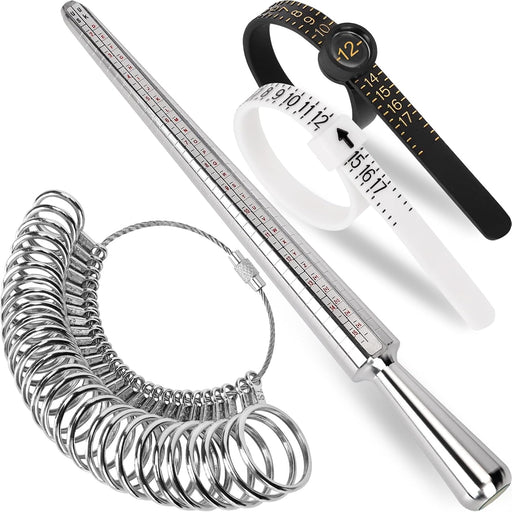 Ring Sizer Measuring Tool Kit, Ring Mandrel Measurer, 27 PCS Premium Steel Measuring Ring Tool, US Ring Size 0-13, 2 PCS Reusable Finger Size 1-17 USA Rings Size with Magnified Glass