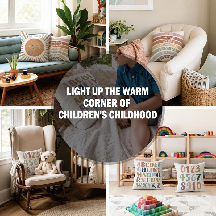 Kids Playroom Decor,Boho Sun Alphabet Throw Pillow Covers,Kids Reading Nook Decor Pillowcase for Classroom Playroom Nurs