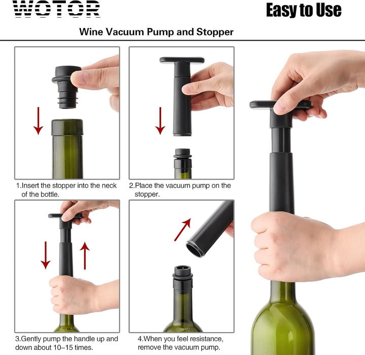 Wine Vacuum Pump with 4 Wine Stoppers, Reusable Bottle Sealer, Black