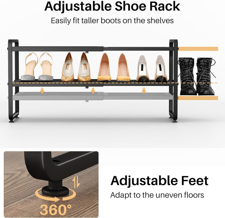 Expandable Metal Shoe Rack for Closet, Entryway & Garage, 2-Tier, Black