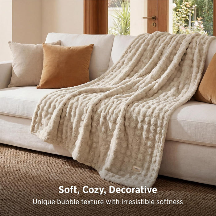 Cloud Bubble Blanket, Soft Cozy Throw, Beige, 50"×60"