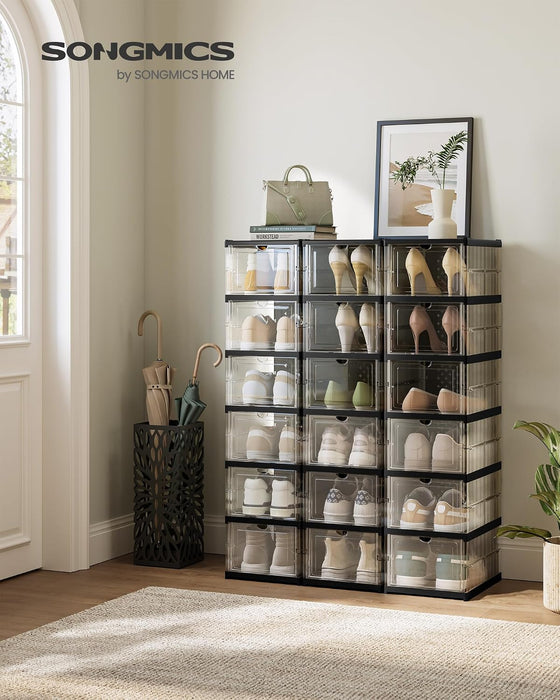 Foldable Shoe Boxes, 6-Tier for 18 Pack, Fit up to US size 13